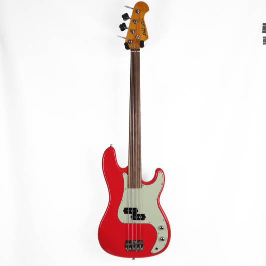 2019 J&D Luthiers JD-PB63F Precision-Style Fretless Bass Guitar in Gloss Red