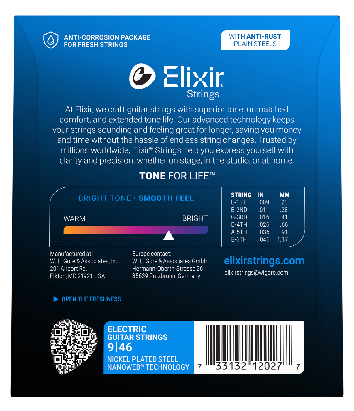 Elixir Nanoweb Nickel Plated Steel Electric Guitar Strings E12027 Custom Light (9-46)