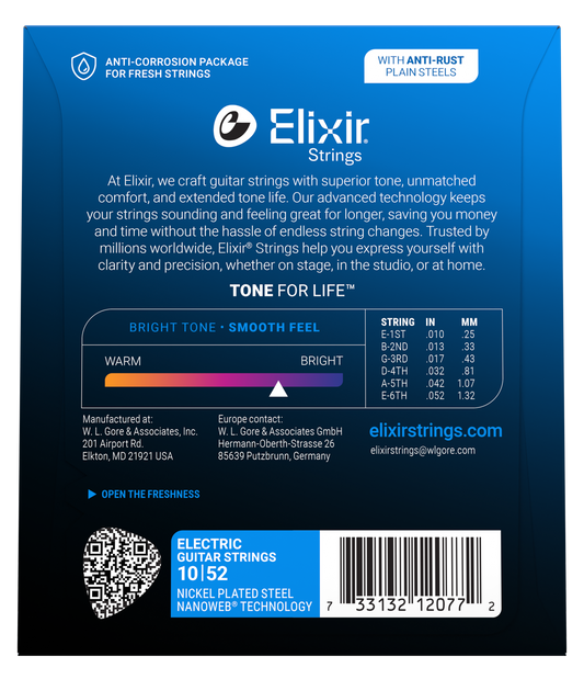 Elixir Nanoweb Nickel Plated Steel Electric Guitar Strings E12077 Light/Heavy (10-52)