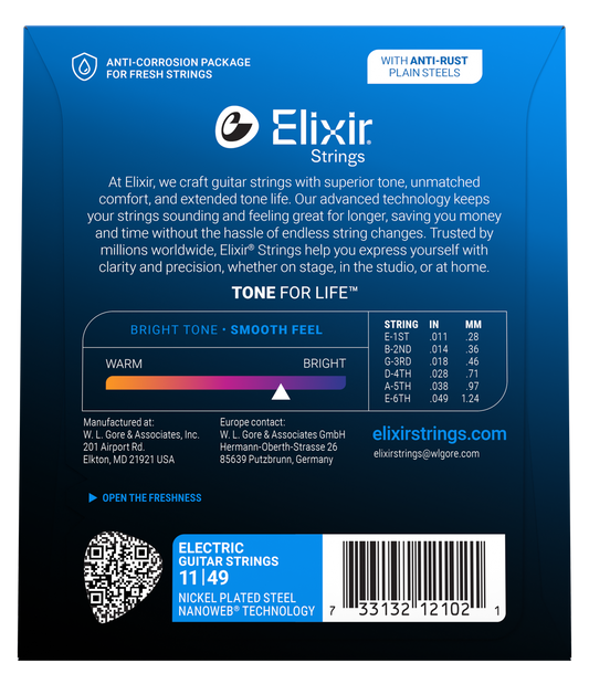 Elixir Nanoweb Nickel Plated Steel Electric Guitar Strings E12102 Medium (11-49)