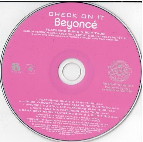 Beyoncé Featuring Bun B & Slim Thug – Check On It (CD, Maxi-Single)
