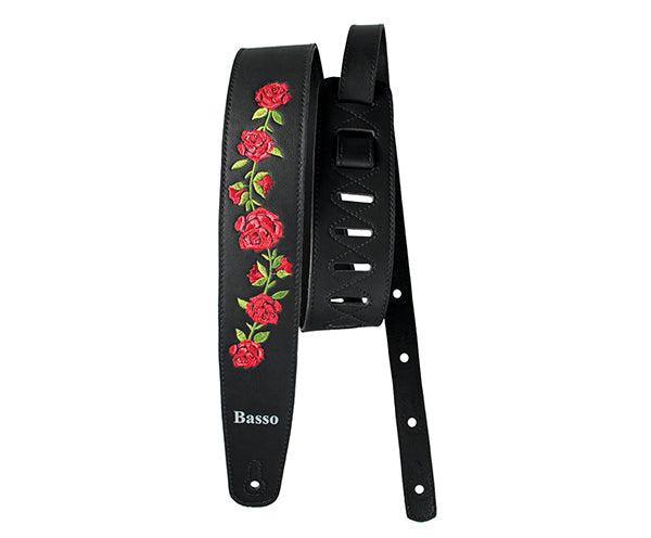 Basso Synthetic Floral Black VTFL01 Embroidered Guitar Strap