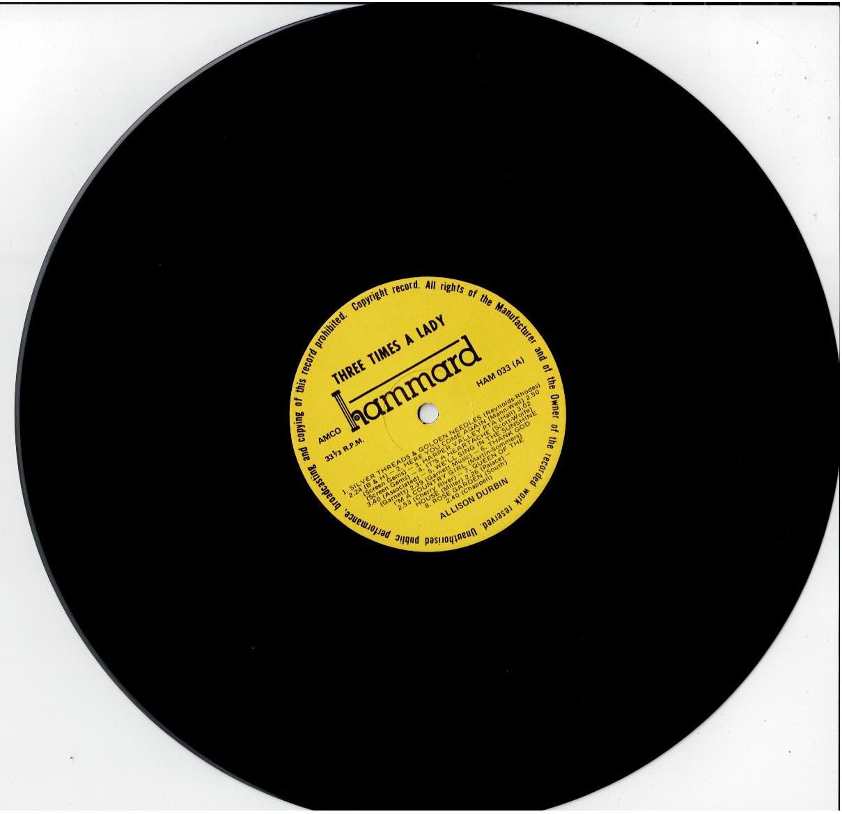 Allison Durbin – Three Times A Lady (Vinyl, LP, Album, Stereo)