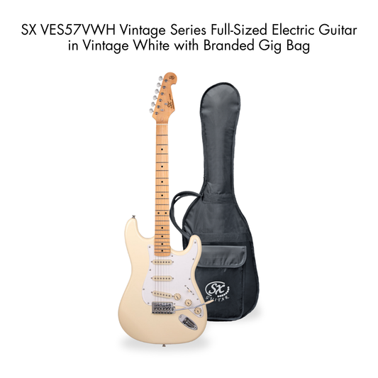 Southside Pack: SX VES57VWH Full-Sized Right-Handed Strat-Style Electric Guitar in Vintage White