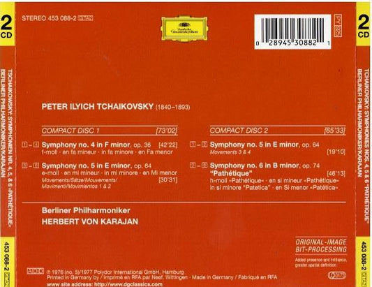 Tchaikovsky - Berliner Philharmoniker, Herbert von Karajan – Symphonies 4, 5 & 6 "Pathétique" (2 x CD, Compilation, Reissue, Remastered)