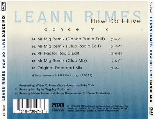 LeAnn Rimes – How Do I Live (Dance Mix) (CD, Maxi-Single)