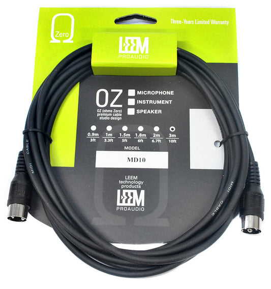Leem 10ft MIDI Cable (5-Pin MIDI Connector - 5-Pin MIDI Connector)