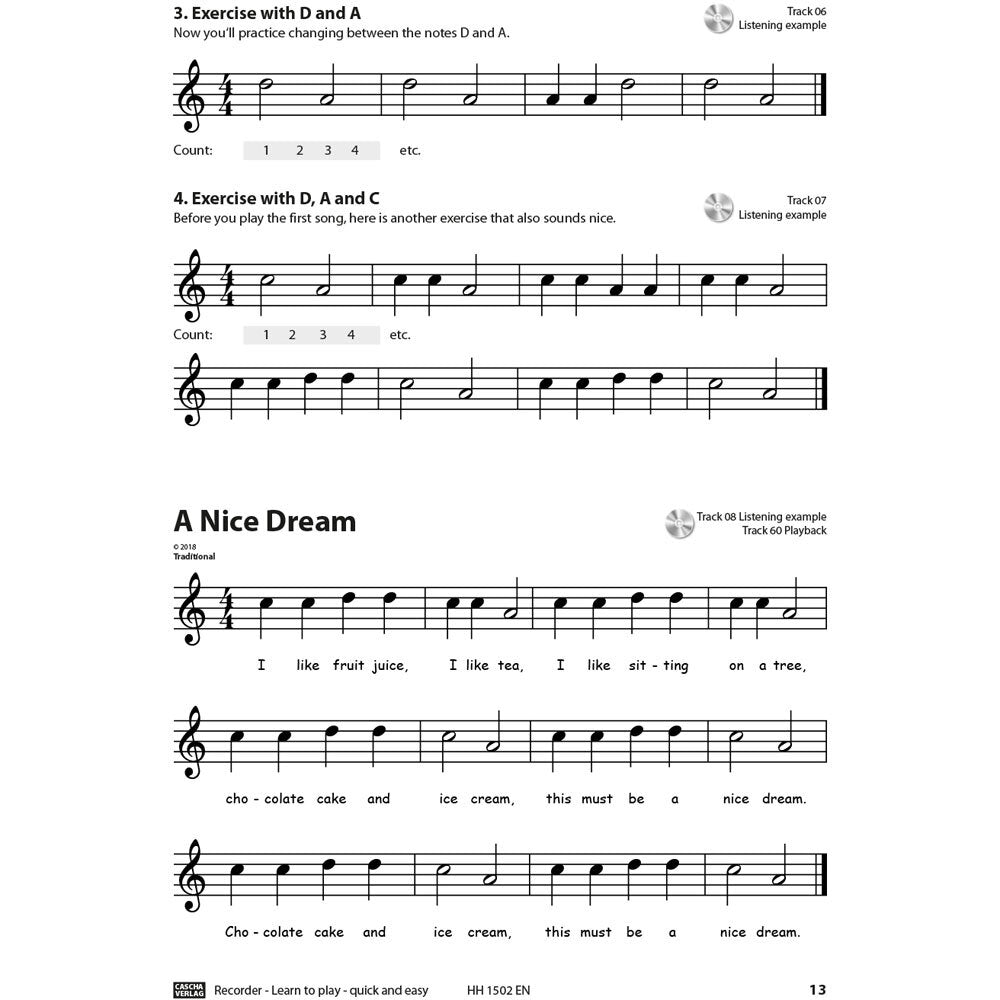 Cascha Learn To Play Quick & Easy Recorder Method Book/CD