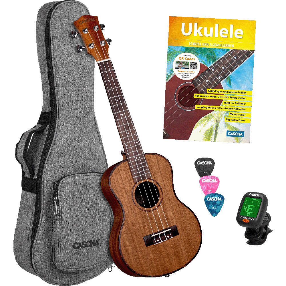 Cascha CASHH2049 Mahogany Series Tenor Ukulele Starter Pack in Natural Finish
