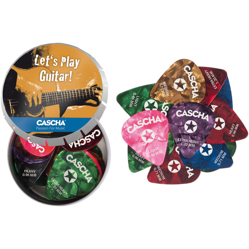 Cascha CASHH2293 Metal Tin of 24 Assorted Celluloid Guitar Picks (Light, Medium & Heavy)