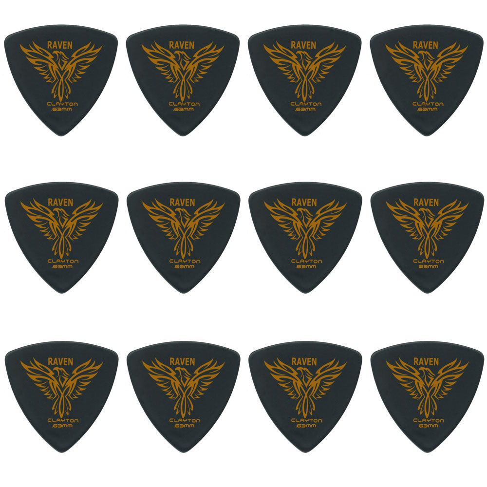 Clayton CLABRT63 Black Raven Rounded Triangle Guitar Picks (0.63mm) - 12pk