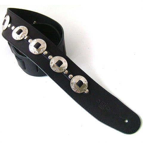 DSL CONCHO25-15-STAR Star Black Leather Guitar Strap
