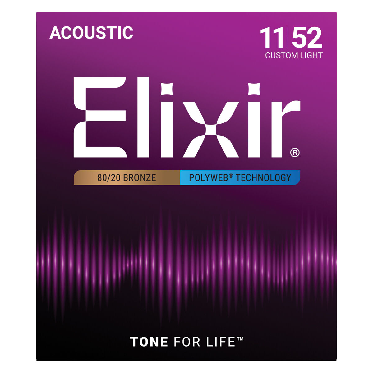 Elixir 11025 Polyweb 80/20 Custom Light 11-52 Acoustic Guitar Strings