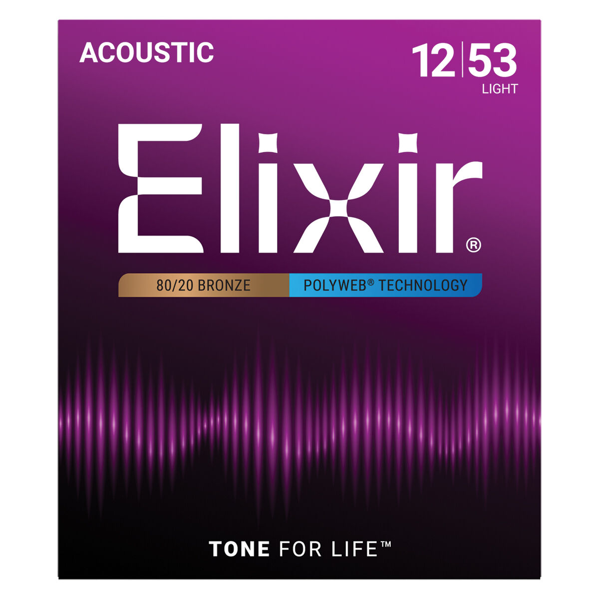 Elixir 11050 Polyweb 80/20 Light 12-53 Acoustic Guitar Strings