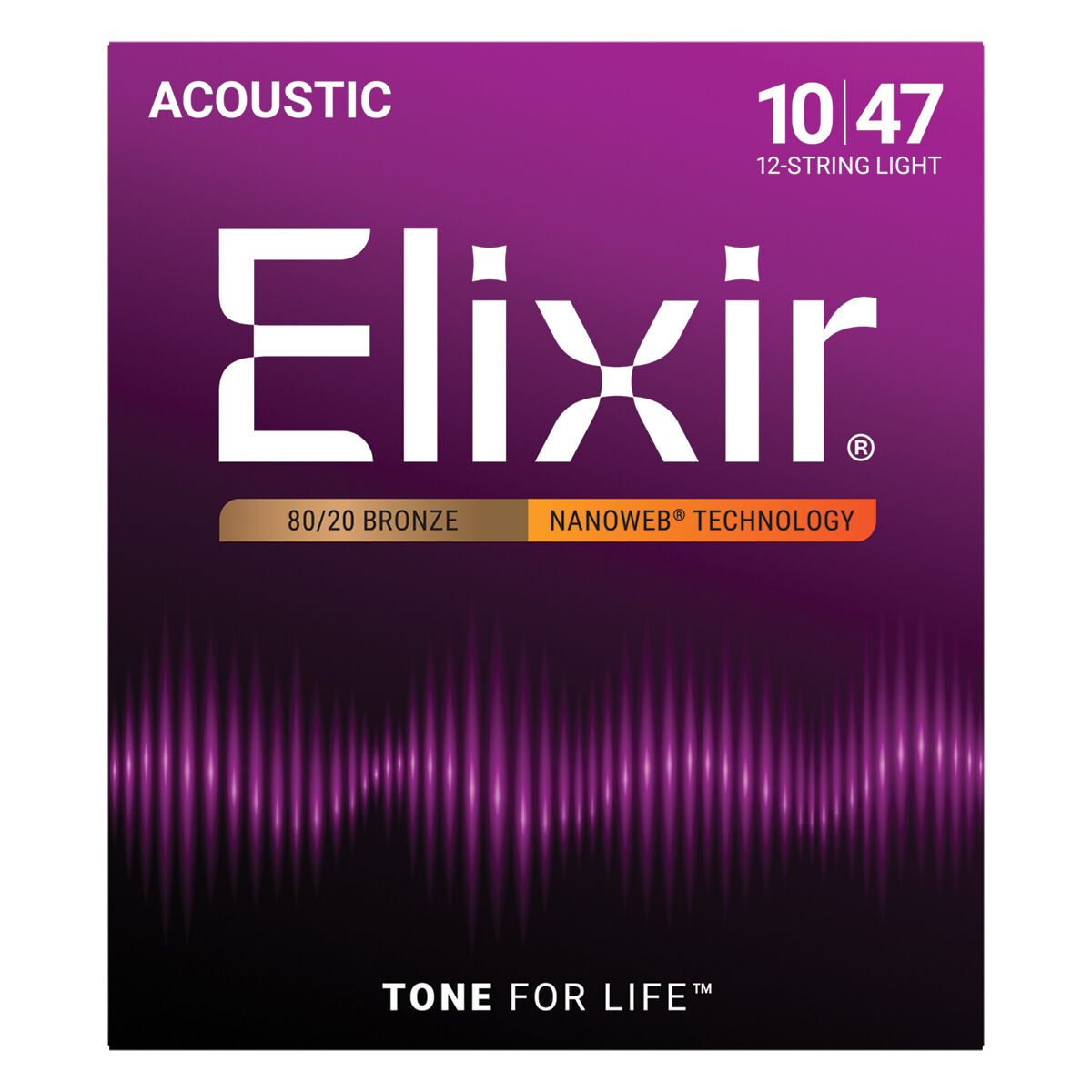 Elixir 11152 Nanoweb 80/20 12-String Acoustic Guitar - Light 10-47
