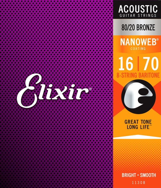 Elixir Nanoweb 80/20 Bronze 8 String Baritone Set 16-70