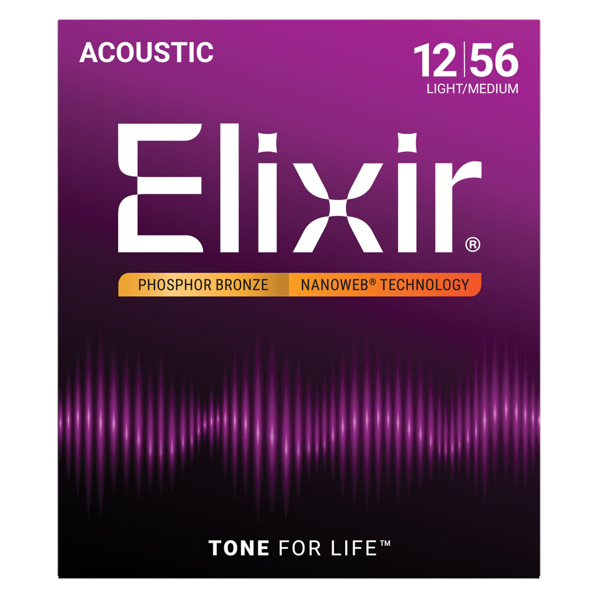 Elixir 16077 Nanoweb Phosphor Bronze Acoustic Guitar Strings - Light-Med 12-56
