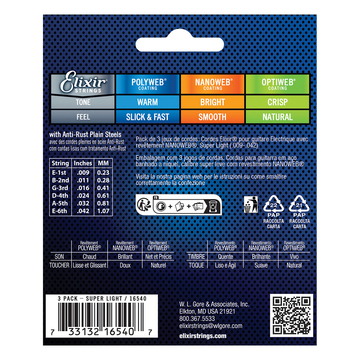 Elixir Nanoweb Nickel Plated Steel Electric Guitar Strings (3 Pack) E16540 Super Light (9-42)