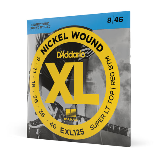 D’Addario EXL125 Super Lt Top/Reg Bottom Nickel Wound Electric Guitar Strings (9-46 Gauge)
