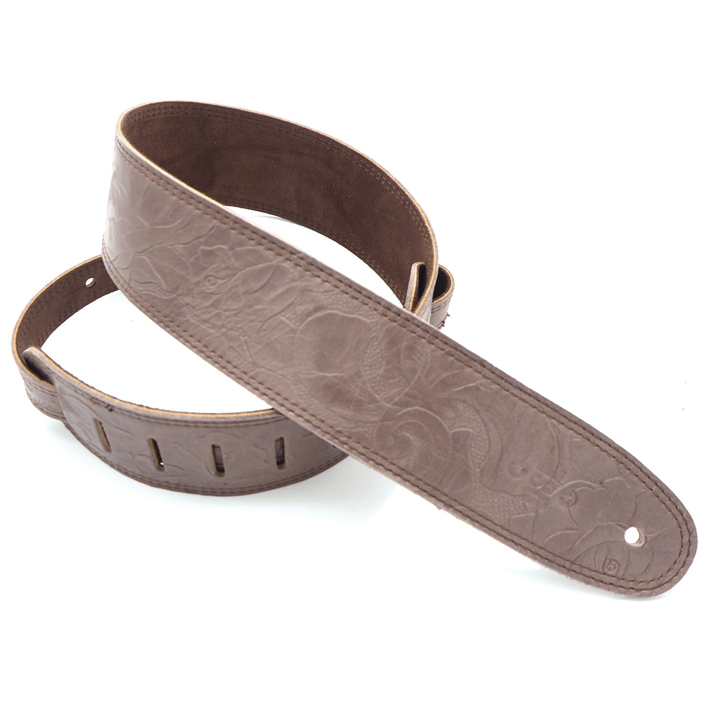 DSL FJ25-BROWN Brown Flower Embossed 2.5" Leather Guitar Strap