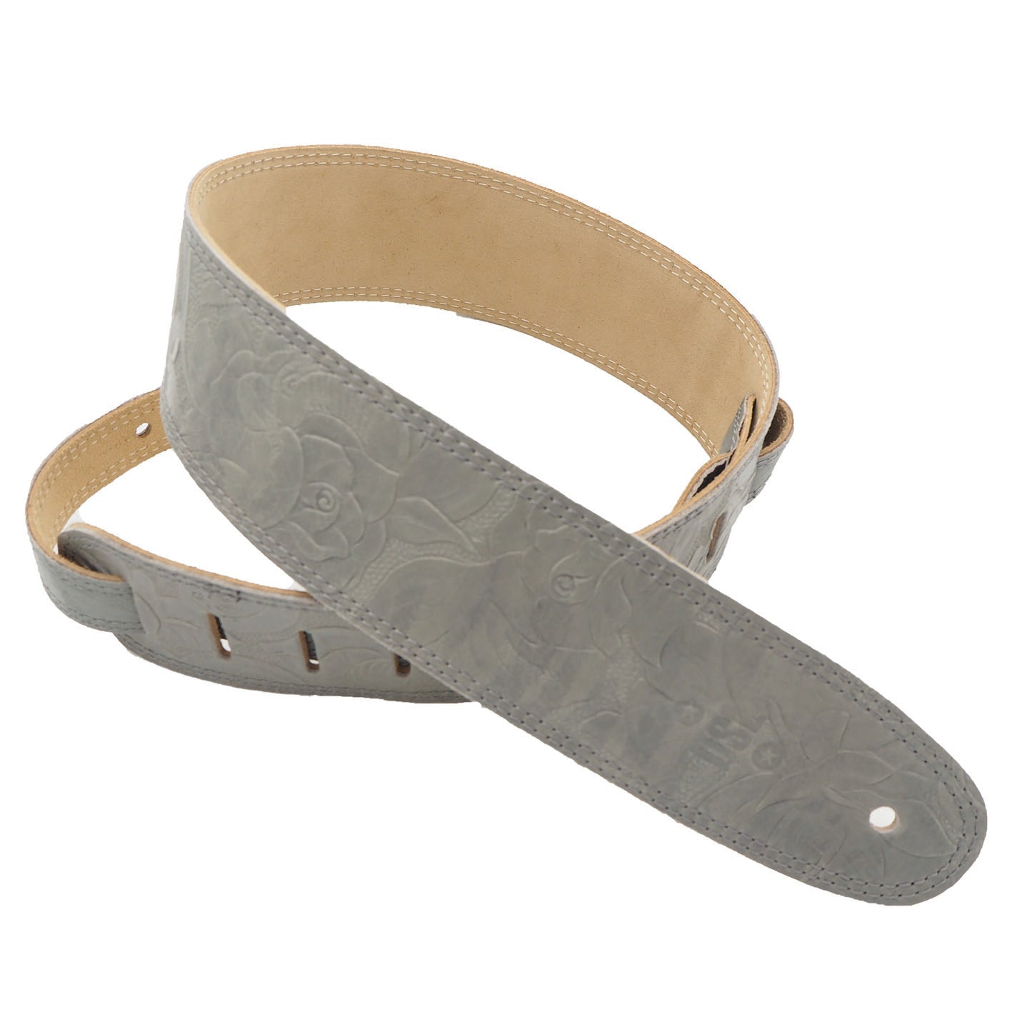 DSL FJ25-GREY Grey Flower Embossed 2.5" Leather Guitar Strap