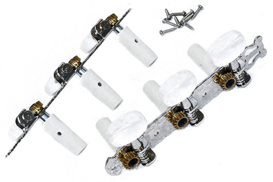 GT GTD6NI Classical Guitar Tuning Machines on Decorative Plate in Nickel Finish (3+3)