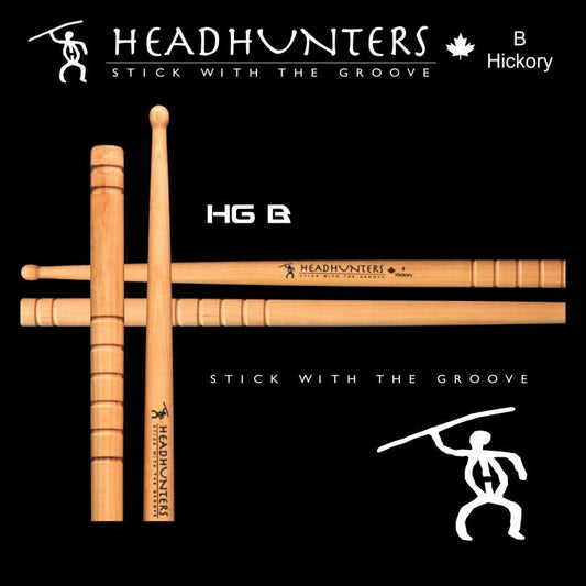 Headhunters Hickory Grooves B Drum Sticks with Wood Tip (1-Pair)