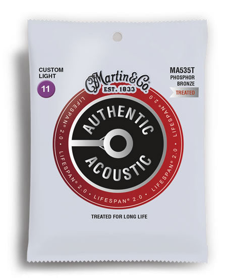 Martin MA535T Martin Authentic Acoustic Lifespan 2.0 Phosphor Bronze 92/8 Custom Light Acoustic Guitar String Set (11-52)