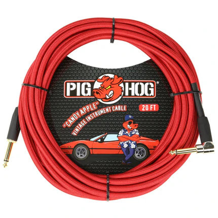 Pig Hog PCH20CAR 20ft Straight/Right Angle Braided Instrument Cable in Candy Apple Red