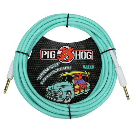 Pig Hog PCH20SG Straight/Straight 20ft Braided Instrument Cable in Seafoam Green