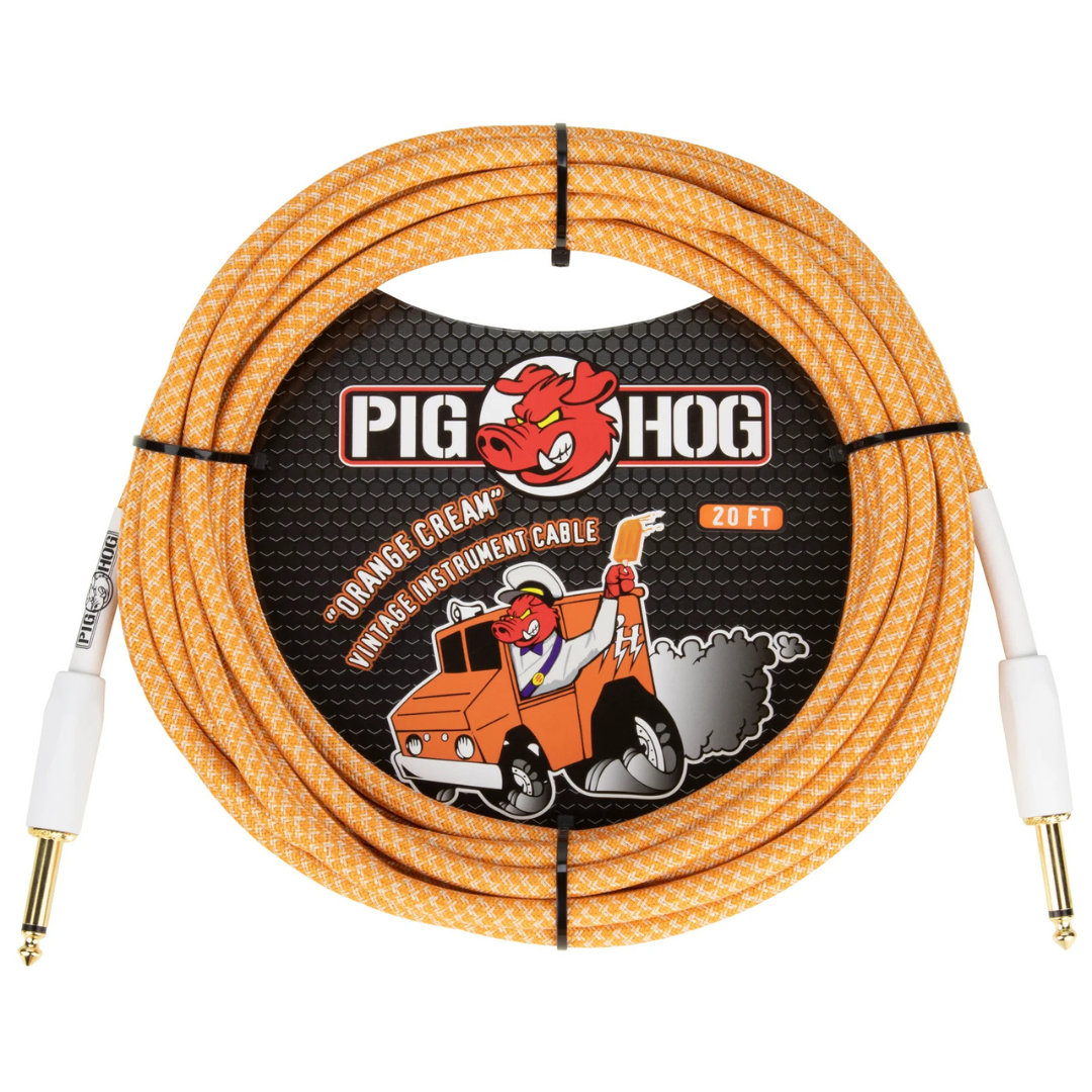 Pig Hog PCH102OC 20ft Straight/Straight Braided Instrument Cable in Orange Creme