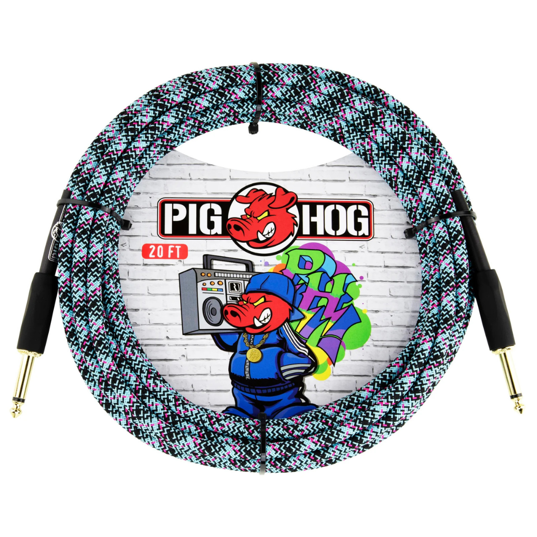 Pig Hog PCH10GBL 10ft Straight/Straight Braided Instrument Cable in Blue Graffiti