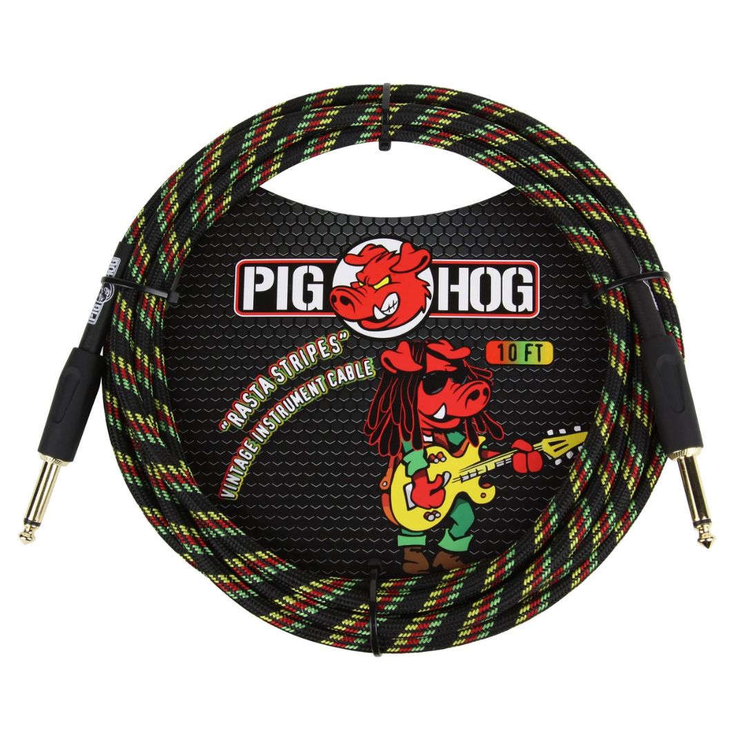 Pig Hog PCH10RA 10ft Straight/Straight Braided Instrument Cable in Rasta Stripes