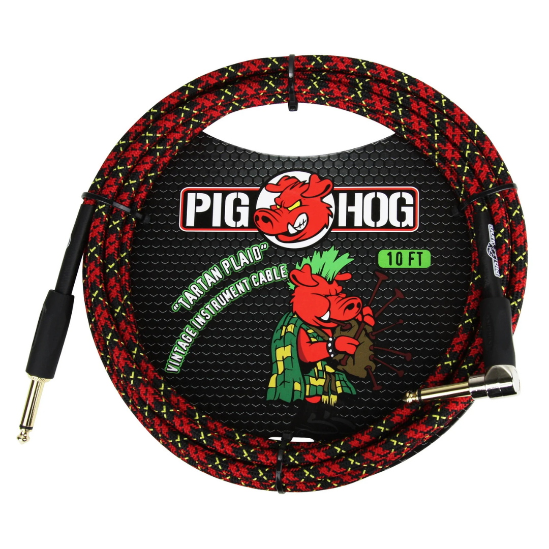 Pig Hog PCH10PLR 10ft Straight/Right Angle Braided Instrument Cable in Tartan Plaid