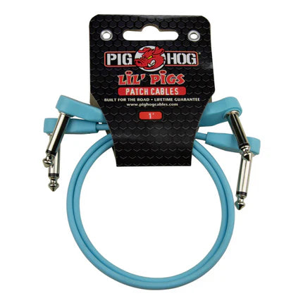 Pig Hog Lil' Pigs Low Profile PHLSK1DB 1' Daphne Blue Patch Cables (2 Pack)