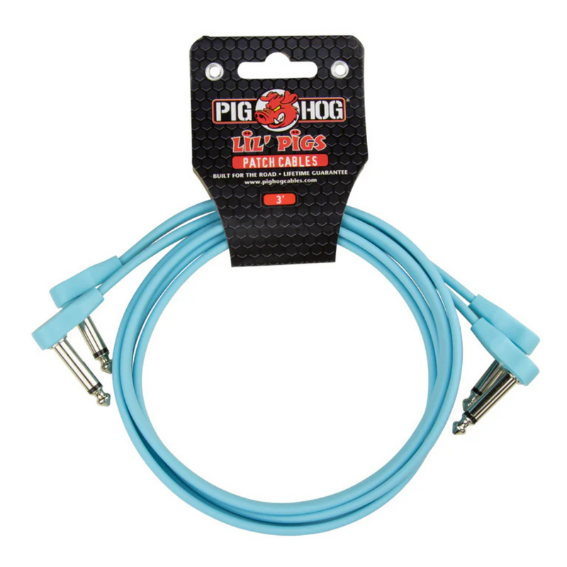Pig Hog Lil' Pigs Low Profile PHSLK3DB 3' Daphne Blue Patch Cables (2 Pack)