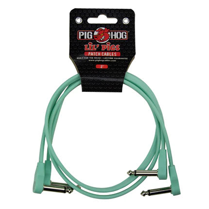Pig Hog Lil' Pigs Low Profile PHLSK2SG 2' Seafoam Green Patch Cables (2 Pack)