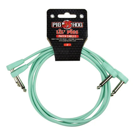 Pig Hog Lil' Pigs Low Profile PHLSK3SG 3' Seafoam Green Patch Cables (2 Pack)