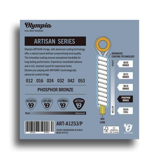 Olympia Artisan Series Coated Phosphor Bronze Light Guitar String Set (12-53)