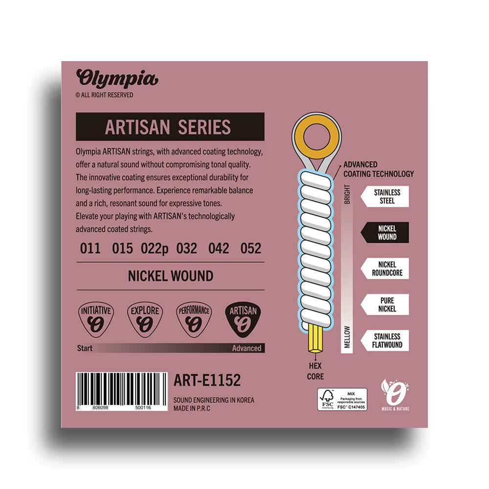 Olympia Artisan Series Coated Medium Top Heavy Bottom Electric Guitar String Set (11-52)