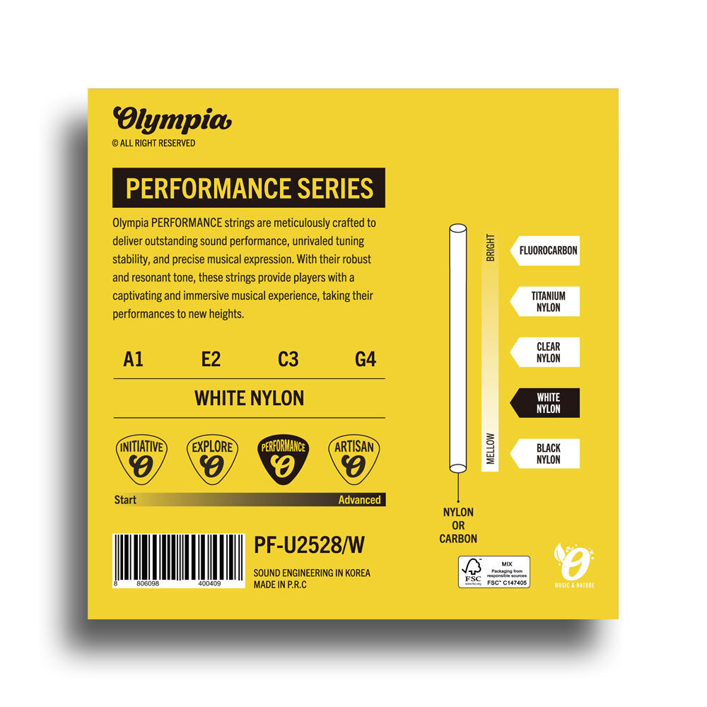Olympia OLPFUU2528W Performance Series White Nylon Soprano/Concert Ukulele String Set