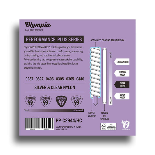 Olympia OLPPC2944HC Performance Plus Series Coated Classical Nylon/Silver Hard Tension String Set (29-44)