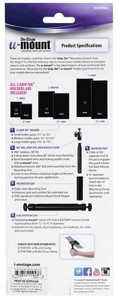 On Stage OSTCM1900 Grip-On Universal Device Holder with U-Mount Mounting Post