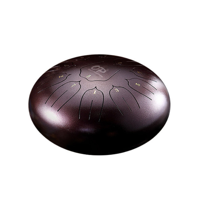 Opus Percussion ETDSL1011-II 10" Metal 11-Note Lotus Carves Style Tongue Drum in Chestnut
