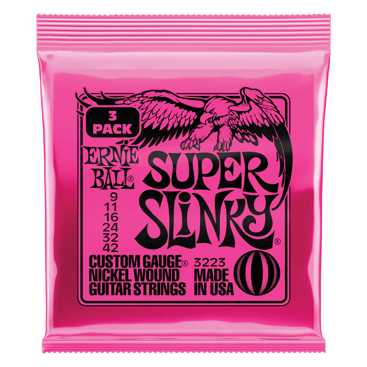 Ernie Ball Nickel Wound Electric Guitar Strings P03223 Super Slinky (09-42) (3 Pack)