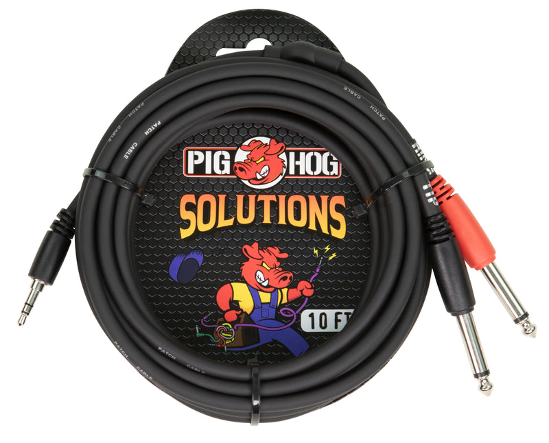 Pig Hog PB-S3410 10ft Stereo Breakout Cable, 3.5mm to Dual 1/4"