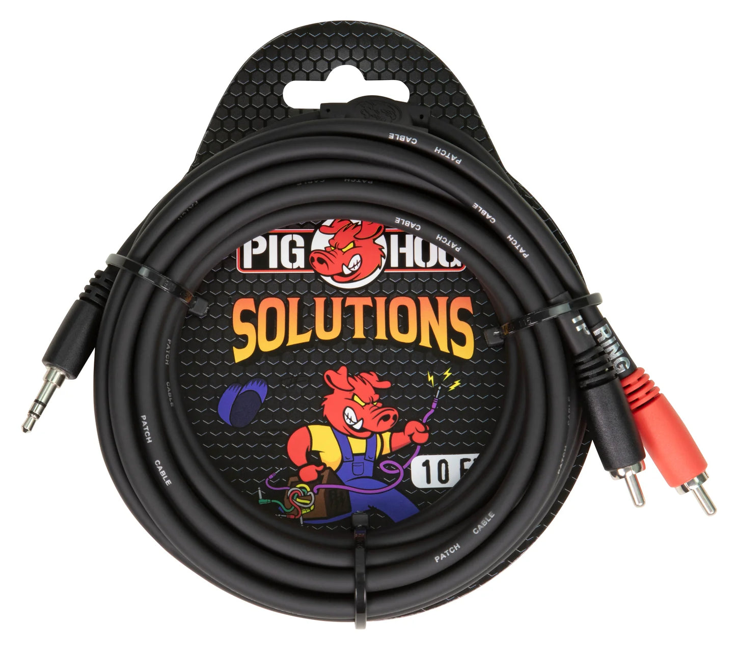 Pig Hog PB-S3R10 10ft Stereo Breakout Cable, 3.5mm to Dual RCA