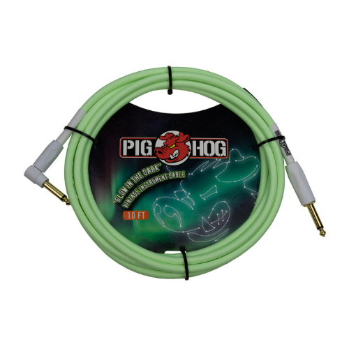 Pig Hog PCH10GLOR “Glow in the Dark” Instrument Cable, 10ft Right Angle