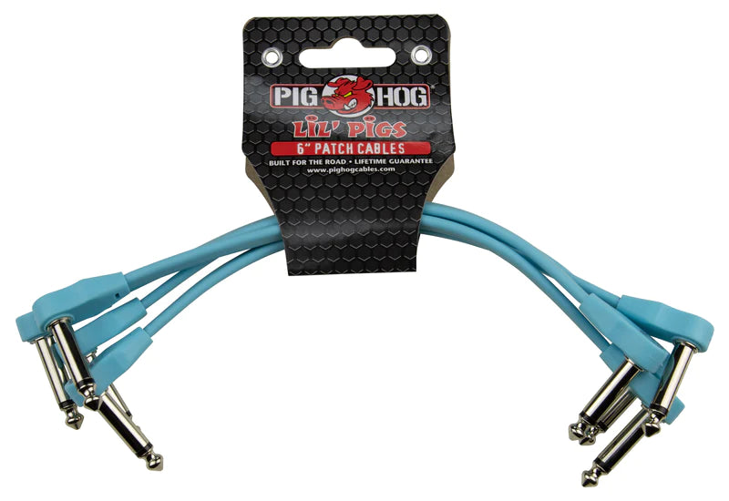 Pig Hog Lil' Pigs 6" PHLSK6DB Daphne Blue Patch Cables (4 Pack)