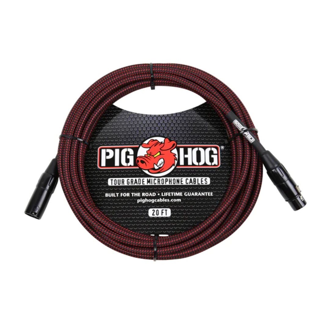 Pig Hog Black & Red Woven Mic Cable, 20ft XLR